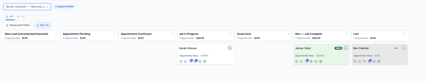 HVAC Service Jobs CRM Pipeline